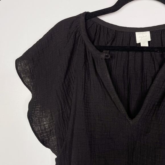 Evereve Roan + Ryan XS Black Elliott Gauze Flutter Sleeve VNeck Top Short Sleeve - Picture 5 of 8